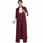 Olivia | Women's three Piece Set With Long Coat And Wide Leg Pants | Elegant