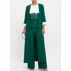 Olivia | Women's three Piece Set With Long Coat And Wide Leg Pants | Elegant