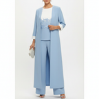 Olivia | Women's three Piece Set With Long Coat And Wide Leg Pants | Elegant