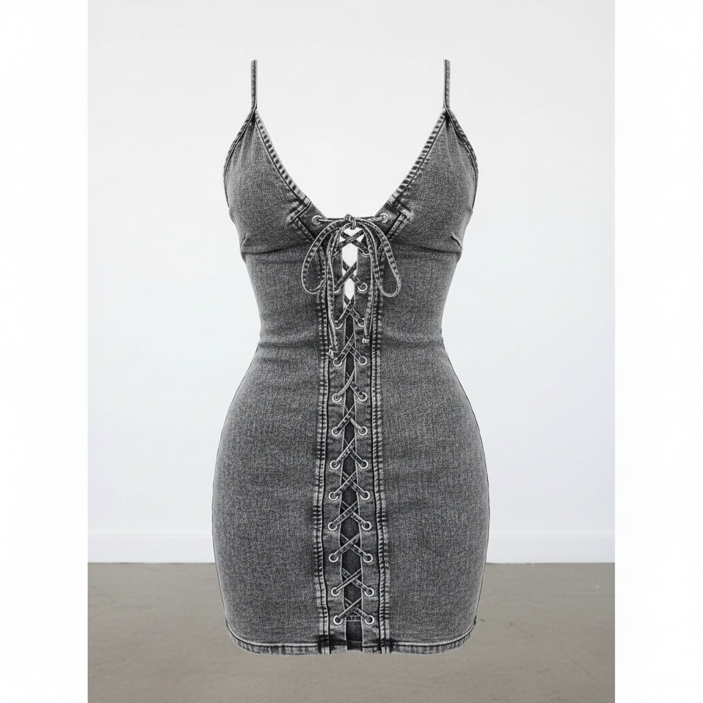 Poppy | Women’s Cocktail Mini Dress With Spaghetti Straps And Lace Up Front | Chic