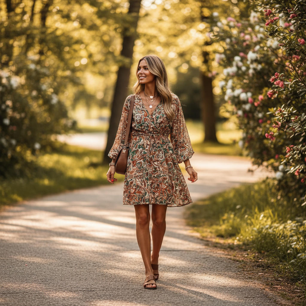 Poppy | Women’s Day Mini Dress With Paisley Print And V-Neckline | Bohemian