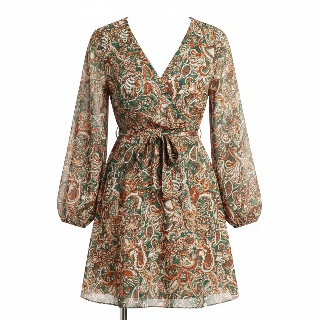 Poppy | Women’s Day Mini Dress With Paisley Print And V-Neckline | Bohemian