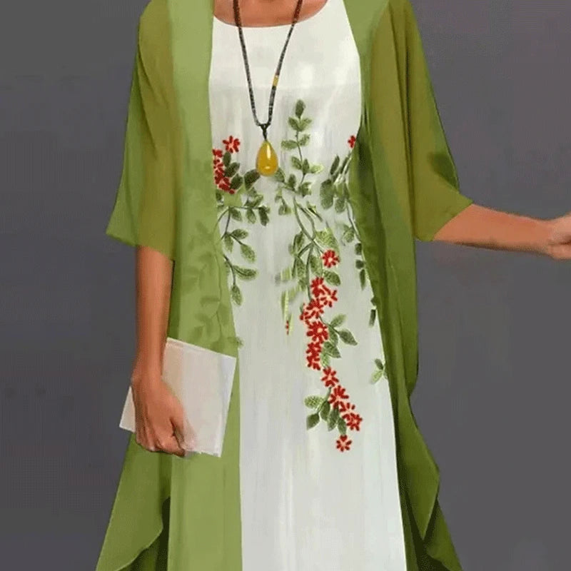 Rosalie | Women's Wedding Guest Dress With Floral Print And Mesh Overlay