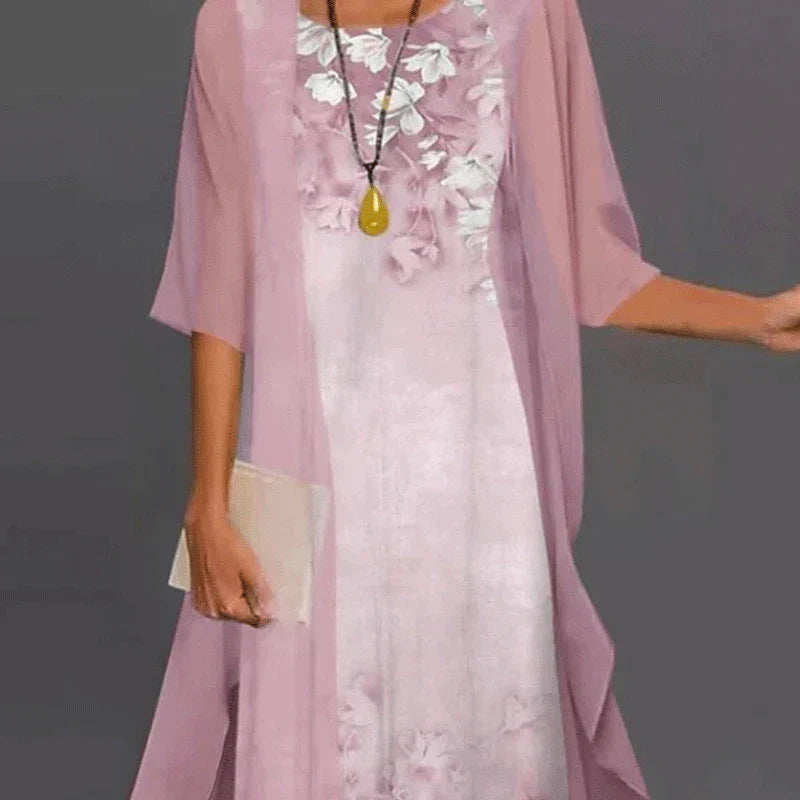Rosalie | Women's Wedding Guest Dress With Floral Print And Mesh Overlay