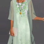 Rosalie | Women's Wedding Guest Dress With Floral Print And Mesh Overlay