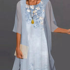 Rosalie | Women's Wedding Guest Dress With Floral Print And Mesh Overlay
