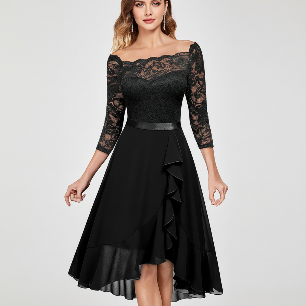 Serena | Women's Cocktail Midi Dress With Flutter Sleeves And V Neck