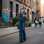 Serena | Women's Denim Jumpsuit With Front Zip And Waist Belt