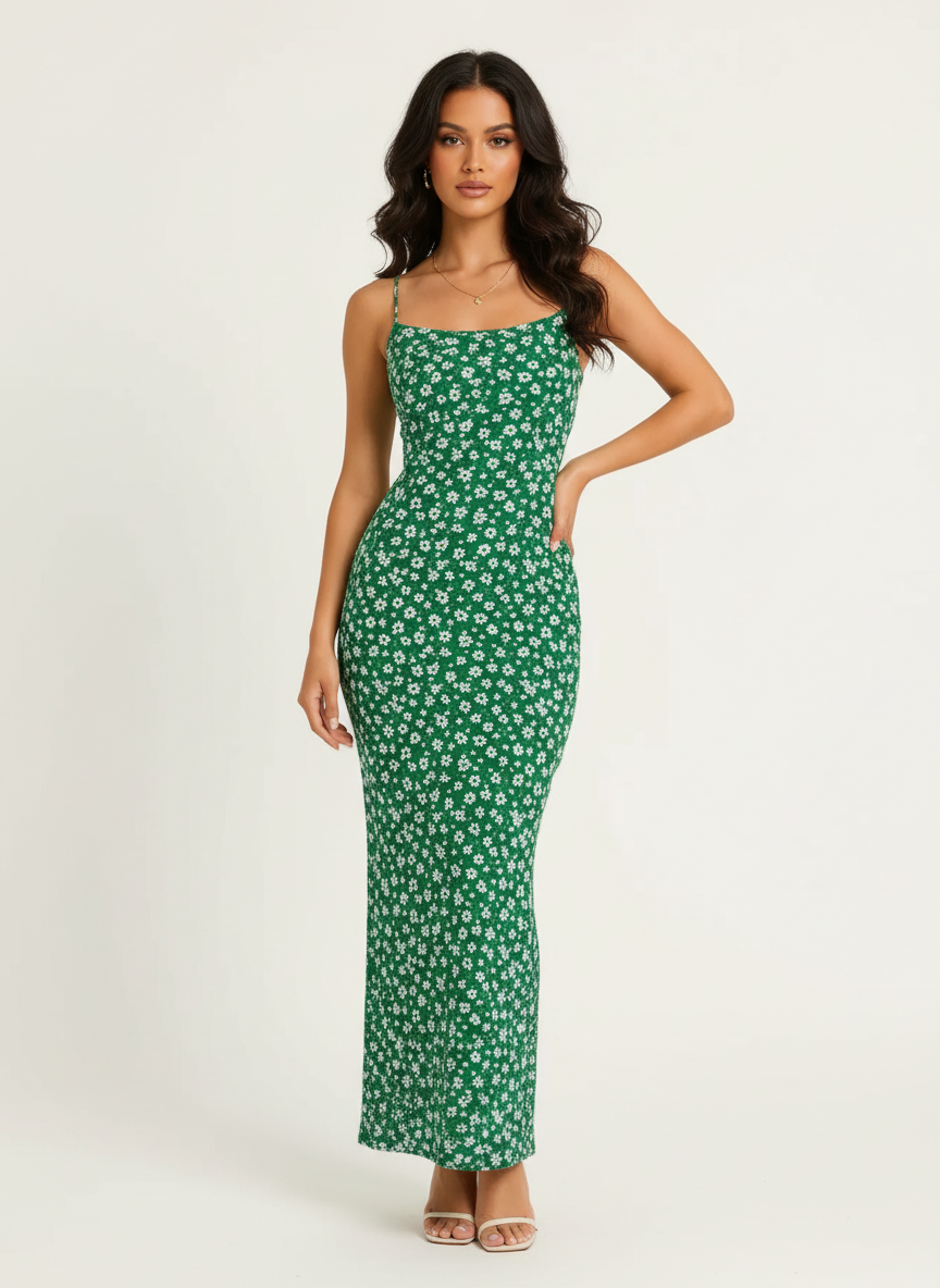 Serena | Women's Floral Maxi Dress With Puff Sleeve Design And V Neck