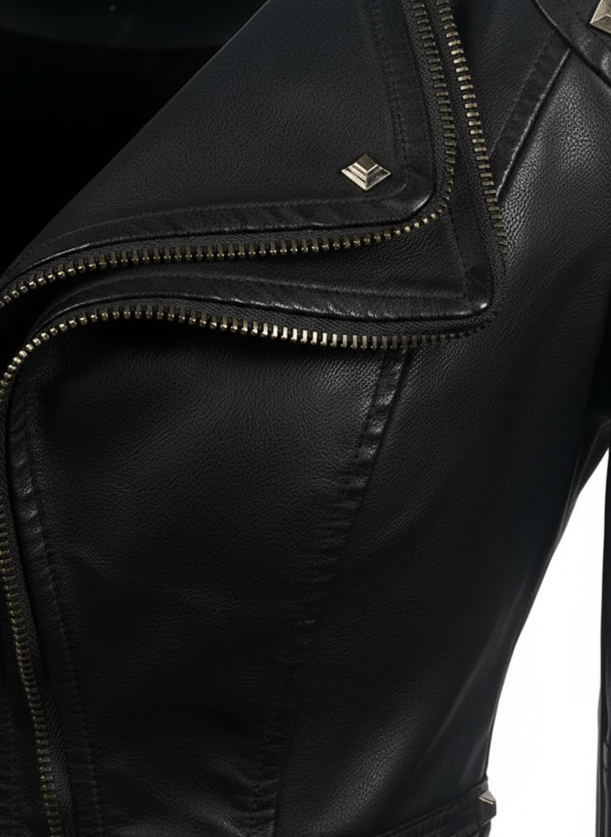 Serena | Women's Leather Jacket With Zipper Front And Quilted Detail