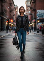 Serena | Women's Leather Jacket With Zipper Front And Quilted Detail