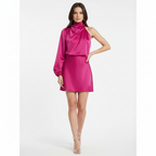 Serena | Women's Long Sleeve Mini Dress With One Shoulder And Asymmetric Cut