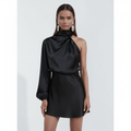 Serena | Women's Long Sleeve Mini Dress With One Shoulder And Asymmetric Cut