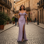 Serena | Women's Prom Maxi Dress With Lace Sleeve Design And High Neckline