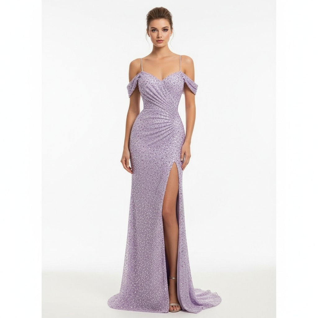 Serena | Women's Prom Maxi Dress With Lace Sleeve Design And High Neckline