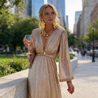 Sienna | Women’s Cocktail Maxi Dress With Deep V Neckline And Long Sleeves | Elegant