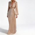 Sienna | Women’s Cocktail Maxi Dress With Deep V Neckline And Long Sleeves | Elegant