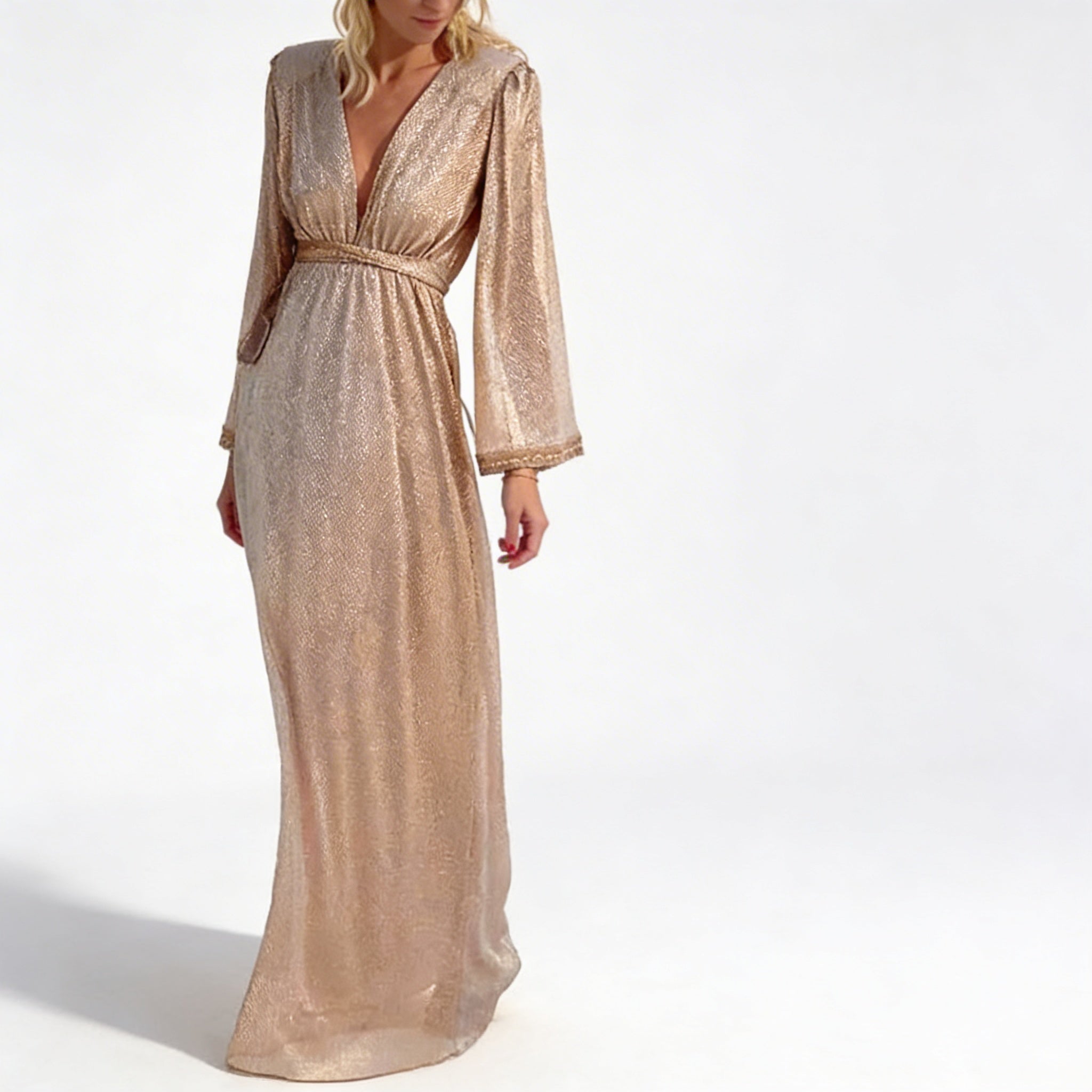 Sienna | Women’s Cocktail Maxi Dress With Deep V Neckline And Long Sleeves | Elegant