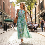 Sienna | Women’s Floral Maxi Dress With Halter Neckline And Waist Tie Belt | Elegant
