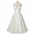 Sienna | Women’s Halter Midi Dress With Jacquard Texture And Fitted Bodice | Elegant