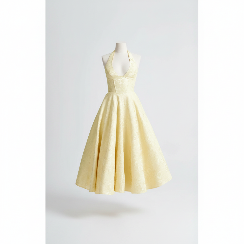 Sienna | Women’s Halter Midi Dress With Jacquard Texture And Fitted Bodice | Elegant