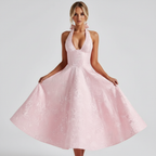 Sienna | Women’s Halter Midi Dress With Jacquard Texture And Fitted Bodice | Elegant