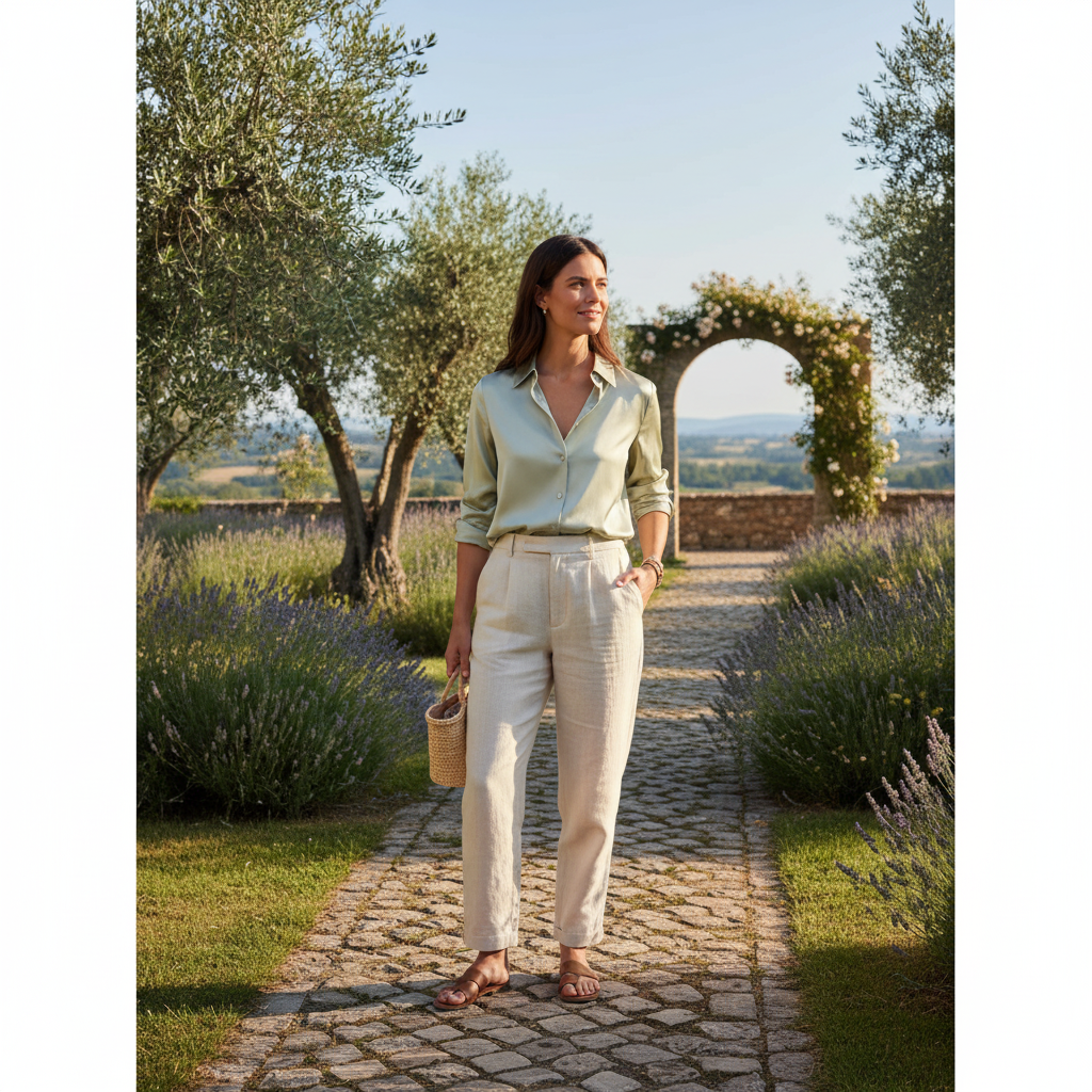 Sophia | Women's Blouse With Cuban Collar And Contrast Buttons | Elegant