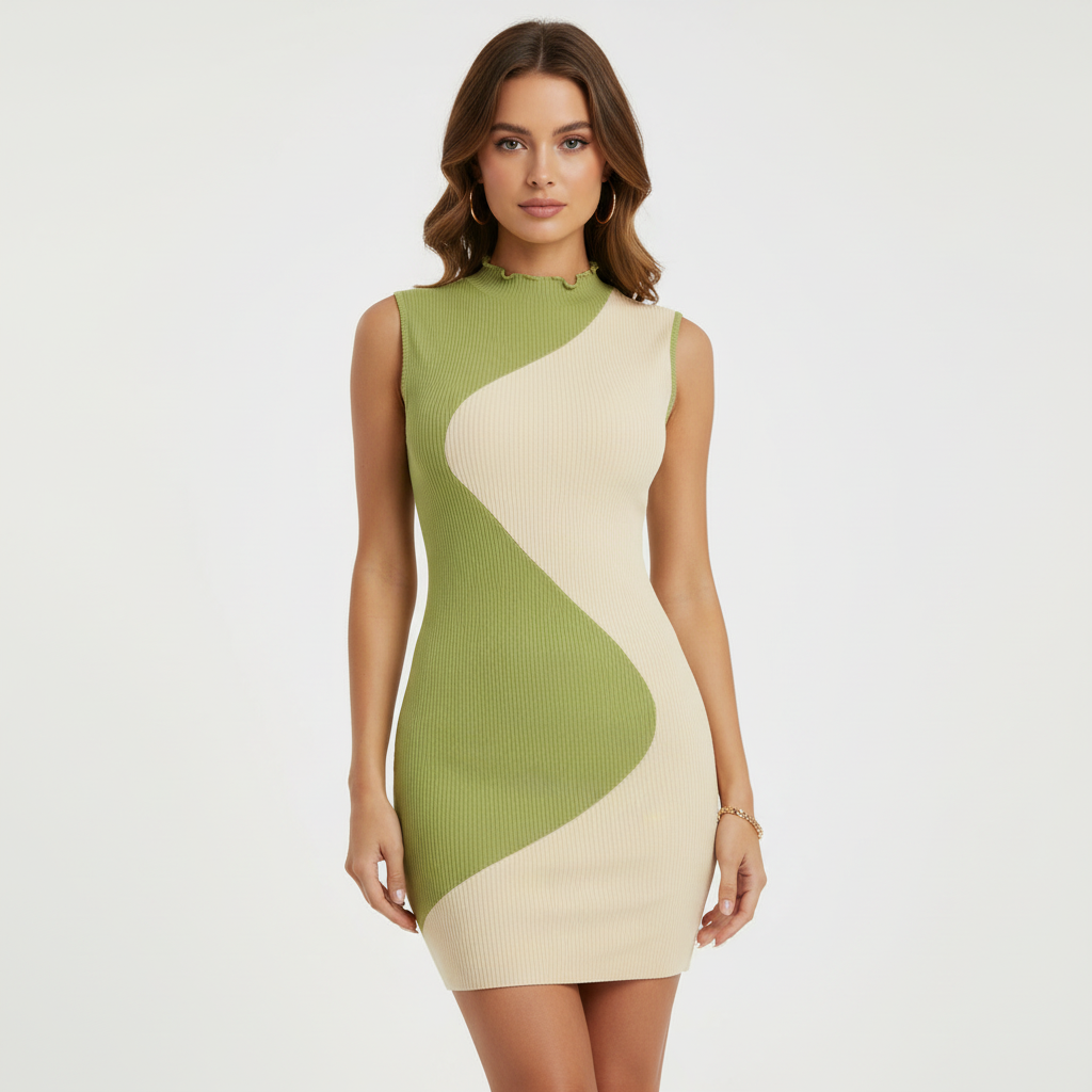 Sophia | Women's Bodycon Midi Dress With High Neck And Sleeveless Design | Chic