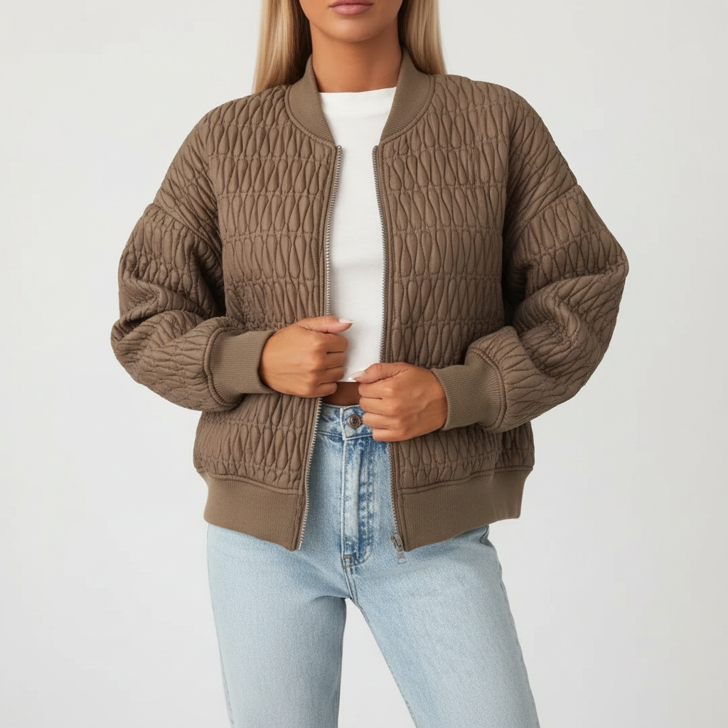Sophia | Women's Bomber Jacket With Quilted Texture And Zip Closure | Casual