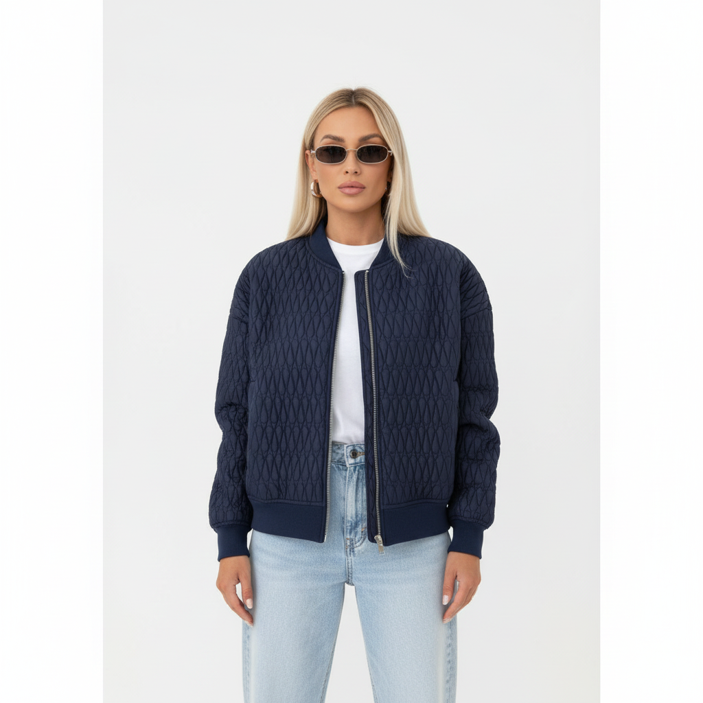 Sophia | Women's Bomber Jacket With Quilted Texture And Zip Closure | Casual