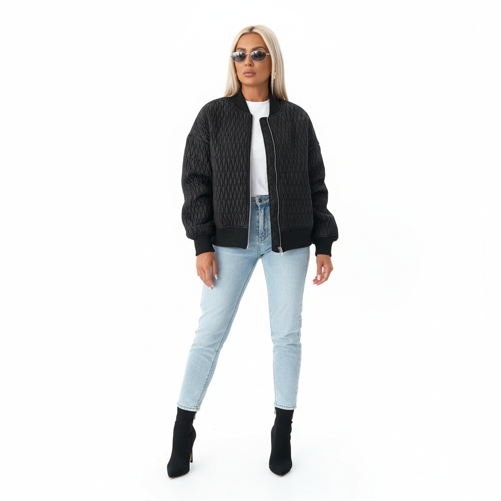 Sophia | Women's Bomber Jacket With Quilted Texture And Zip Closure | Casual
