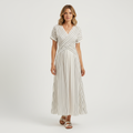 Sophia | Women's Cross Waist Midi Dress With Pleated Skirt And Short Sleeves | Casual