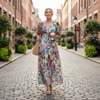 Sophia | Women's Floral Midi Dress With V-Neck And Puff Sleeves | Elegant
