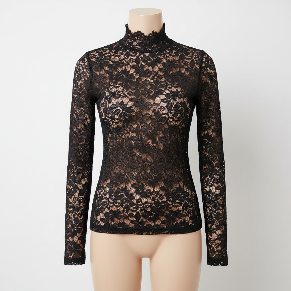 Sophia | Women's Lace Top With High Neck And Lace Detail | Elegant