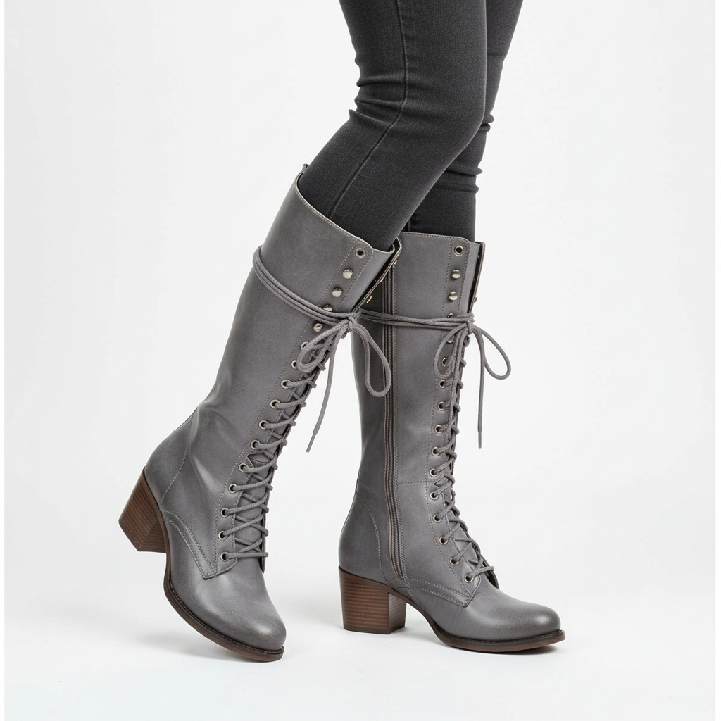 Sophia | Women's Lace-Up Boots With Mid-Calf Design And Block Heel | Vintage