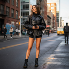 Sophia | Women's Leather Jacket With Belt Detail And Notch Lapel | Chic