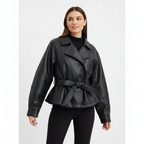 Sophia | Women's Leather Jacket With Belt Detail And Notch Lapel | Chic