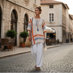 Sophia | Women's Linen Blouse With Draped Fit And Short Sleeves | Casual