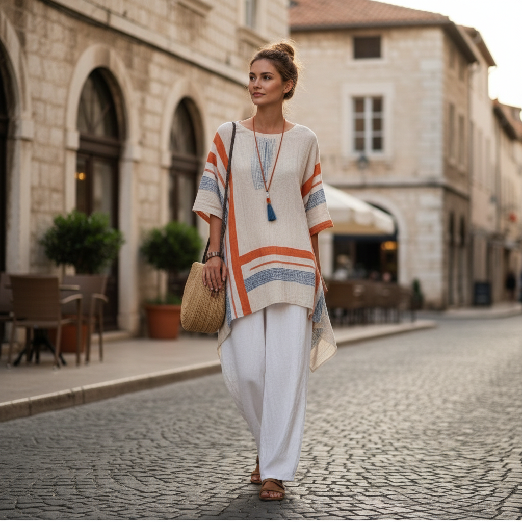 Sophia | Women's Linen Blouse With Draped Fit And Short Sleeves | Casual