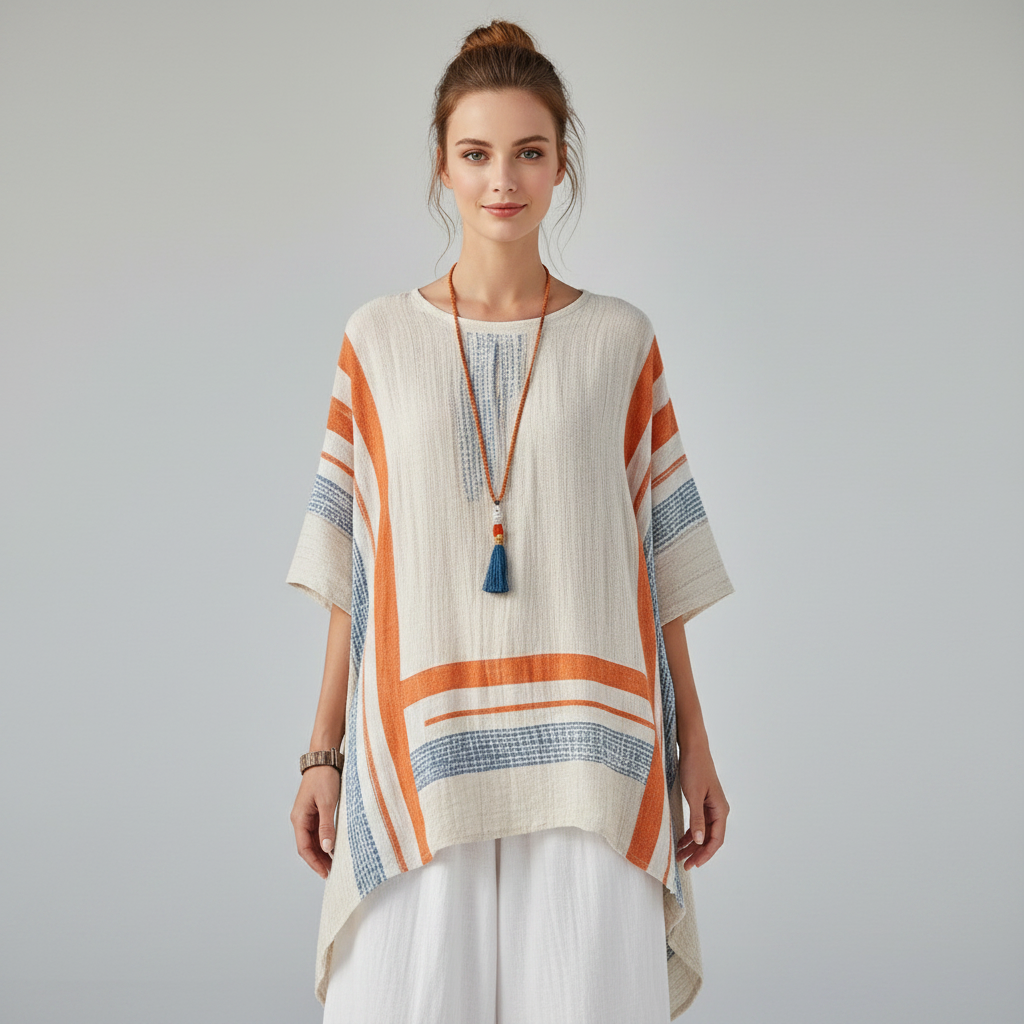 Sophia | Women's Linen Blouse With Draped Fit And Short Sleeves | Casual