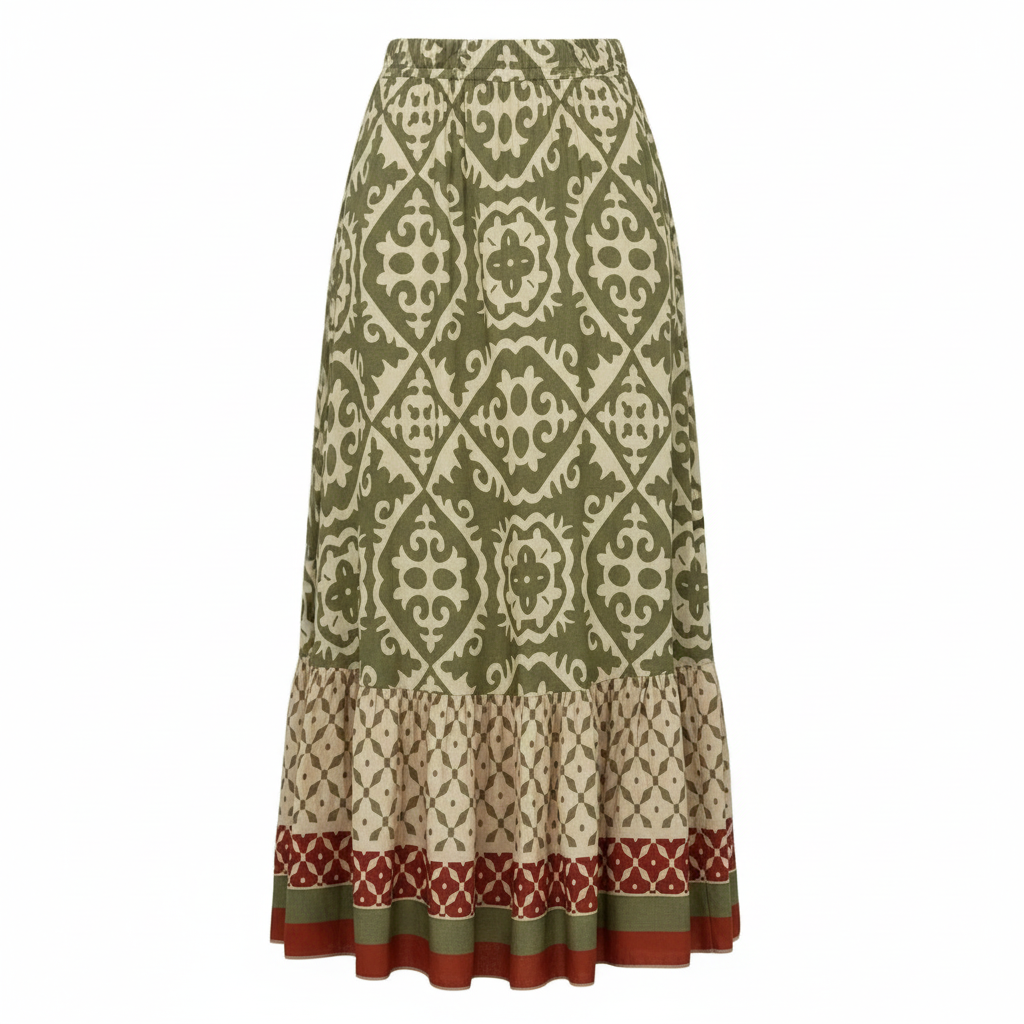 Sophia | Women's Maxi Skirt With Pleated Design And Printed Pattern | Bohemian