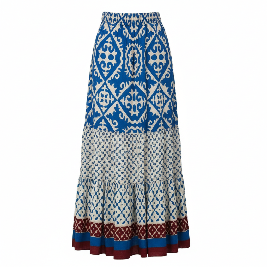 Sophia | Women's Maxi Skirt With Pleated Design And Printed Pattern | Bohemian