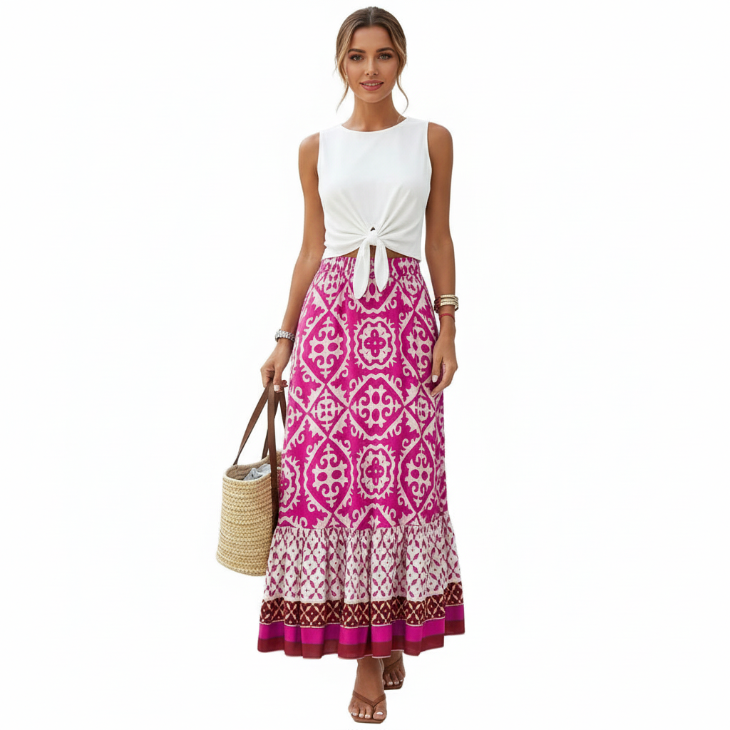 Sophia | Women's Maxi Skirt With Pleated Design And Printed Pattern | Bohemian