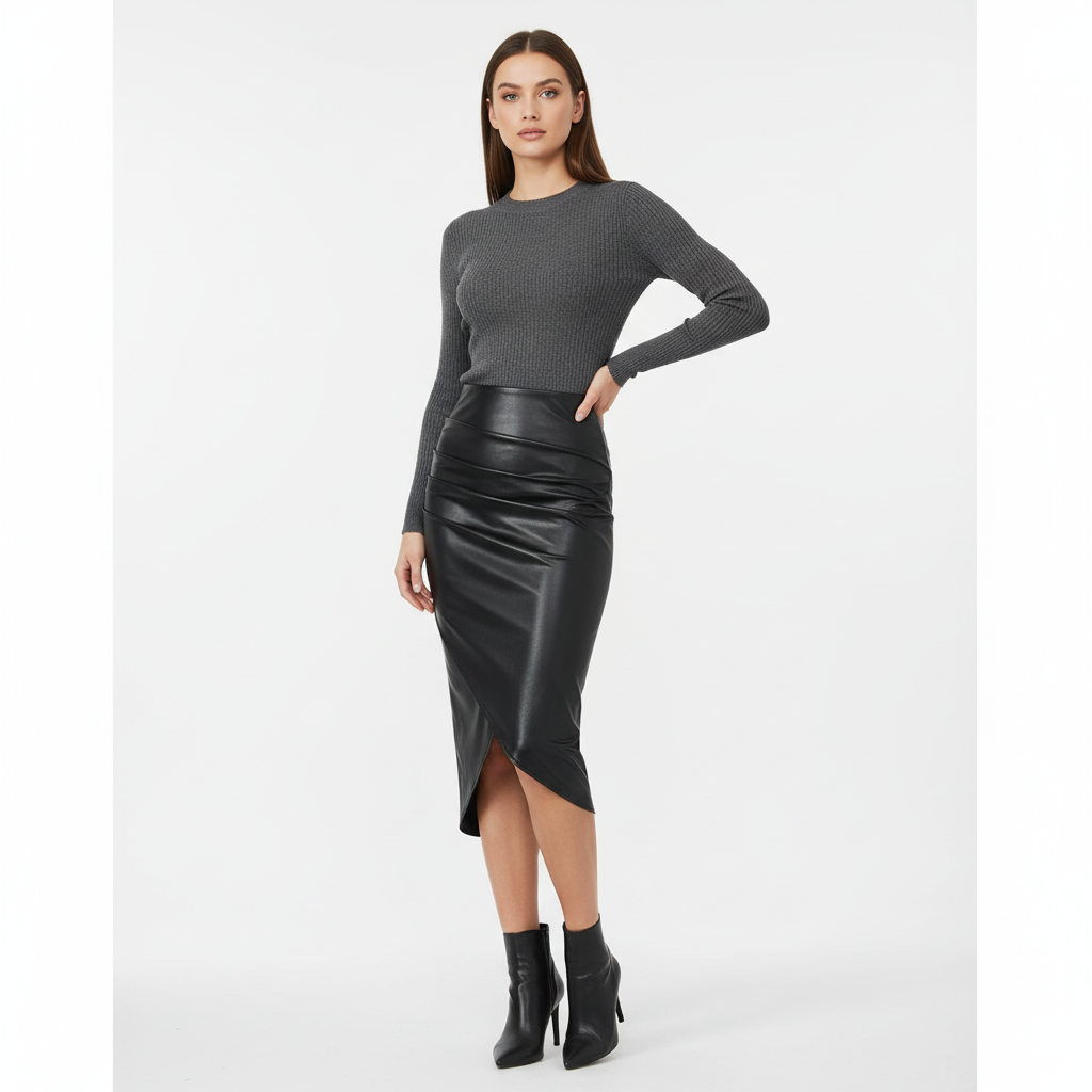 Sophia | Women's Midi Skirt With Ruched Detail And Asymmetric Hem | Chic