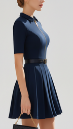 Sophia | Women’s Navy Mini Dress With Zip Closure And Pleated Skirt