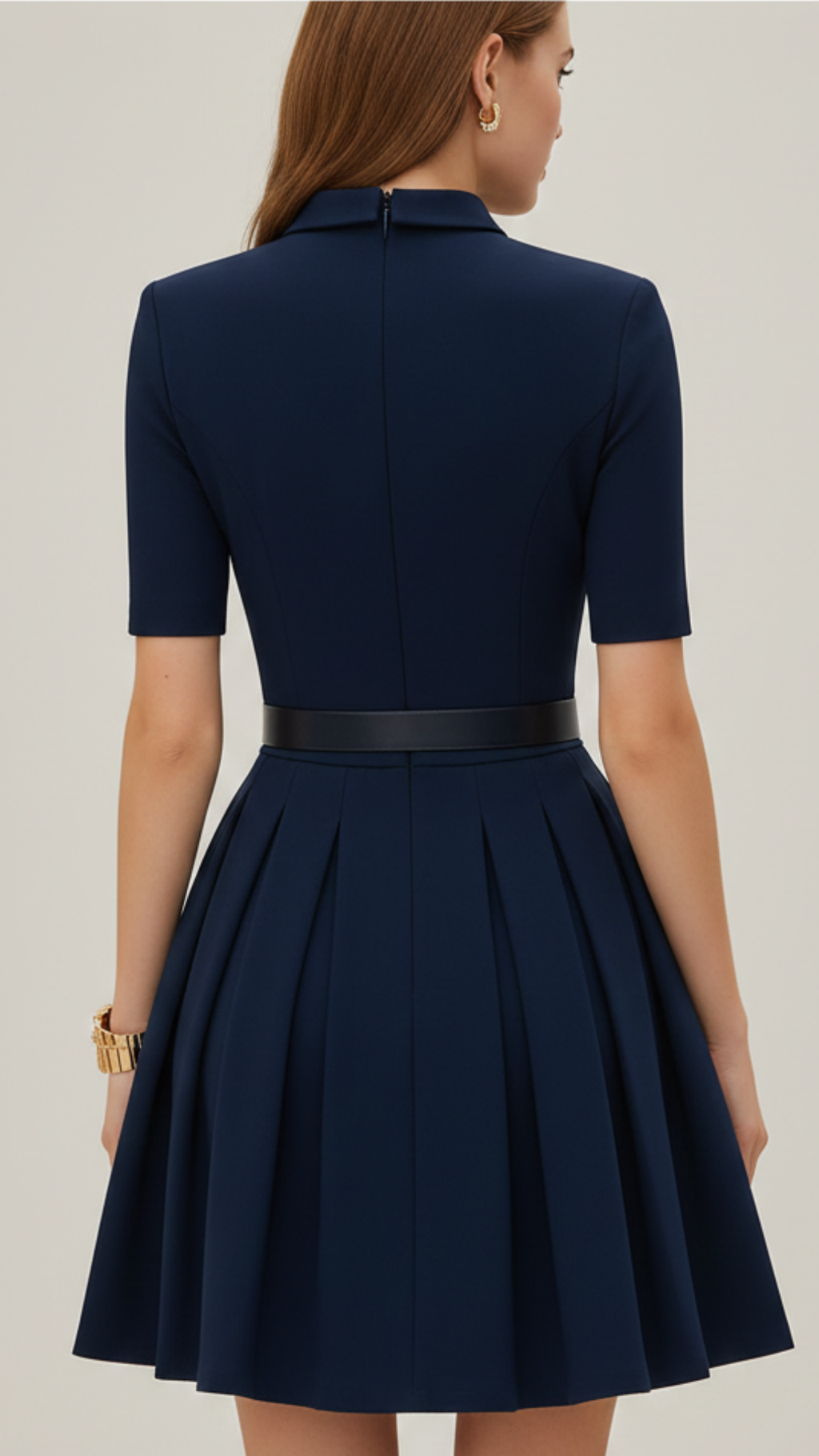 Sophia | Women’s Navy Mini Dress With Zip Closure And Pleated Skirt