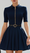 Sophia | Women’s Navy Mini Dress With Zip Closure And Pleated Skirt