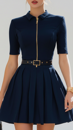 Sophia | Women’s Navy Mini Dress With Zip Closure And Pleated Skirt