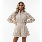 Sophia | Women's Romper With High Neck And Lace Texture | Elegant