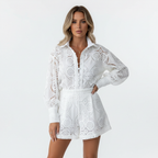 Sophia | Women's Romper With High Neck And Lace Texture | Elegant